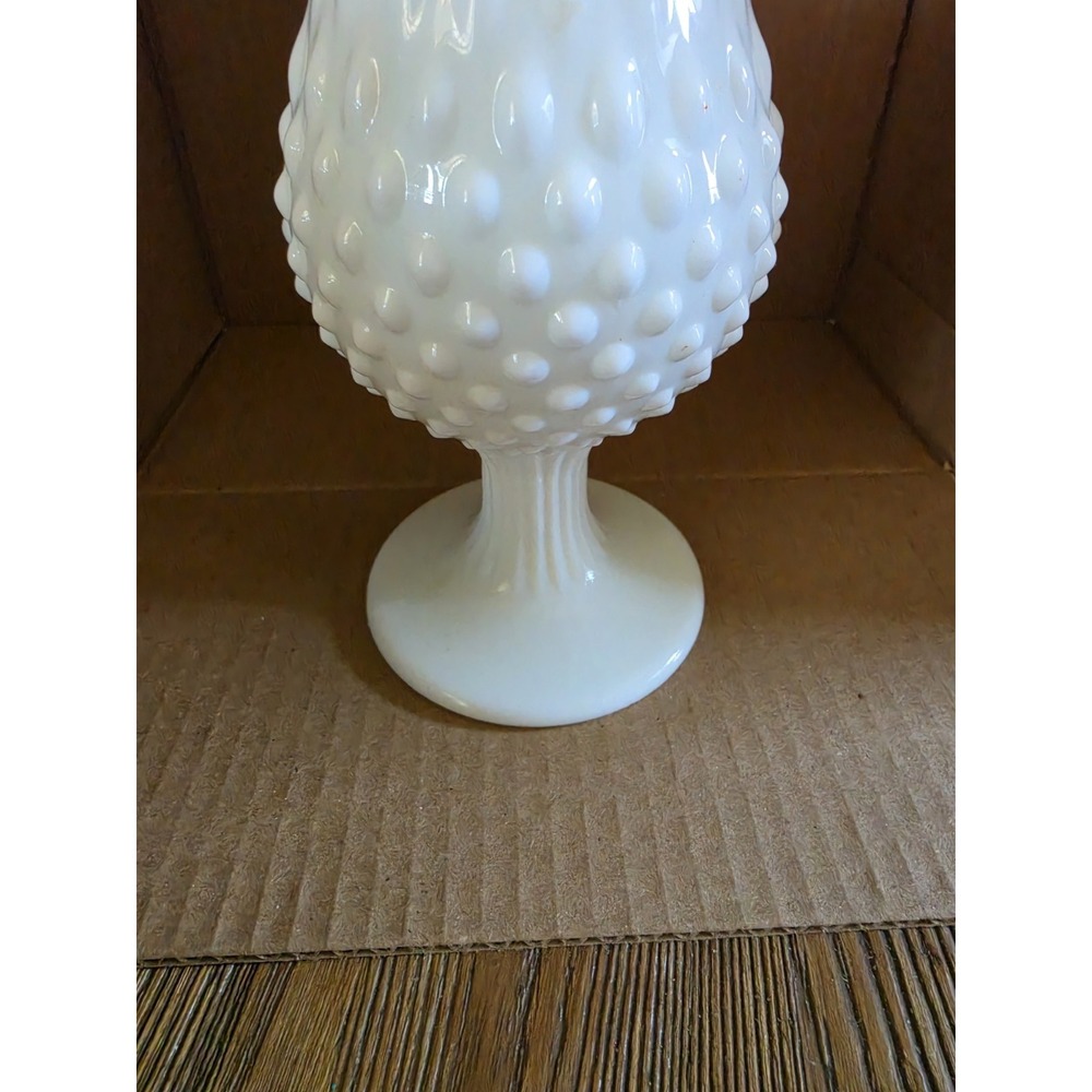 FENTON White Hobnail Milk Glass Swung Pedestal Vase 15.5" Vintage - Picture 8 of 8